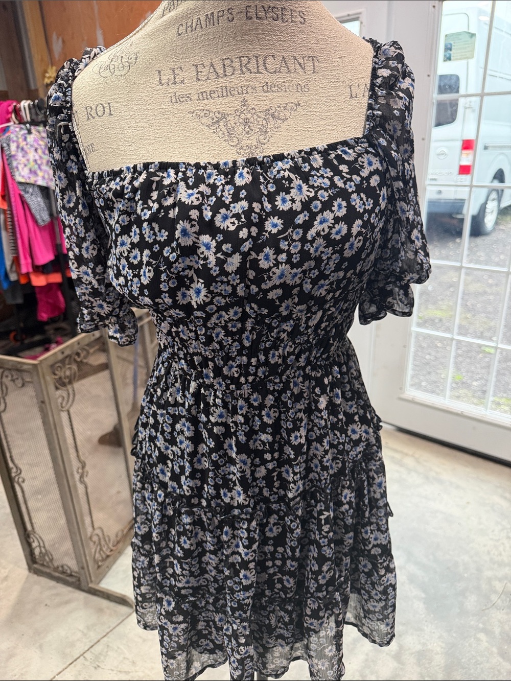 Trixxi Black Mini Dress with Blue and White Floral Print